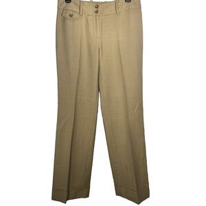 Ann Taylor LOFT Trousers Wool Wide Leg Cuffed Lined Pants Office Women 2 Beige